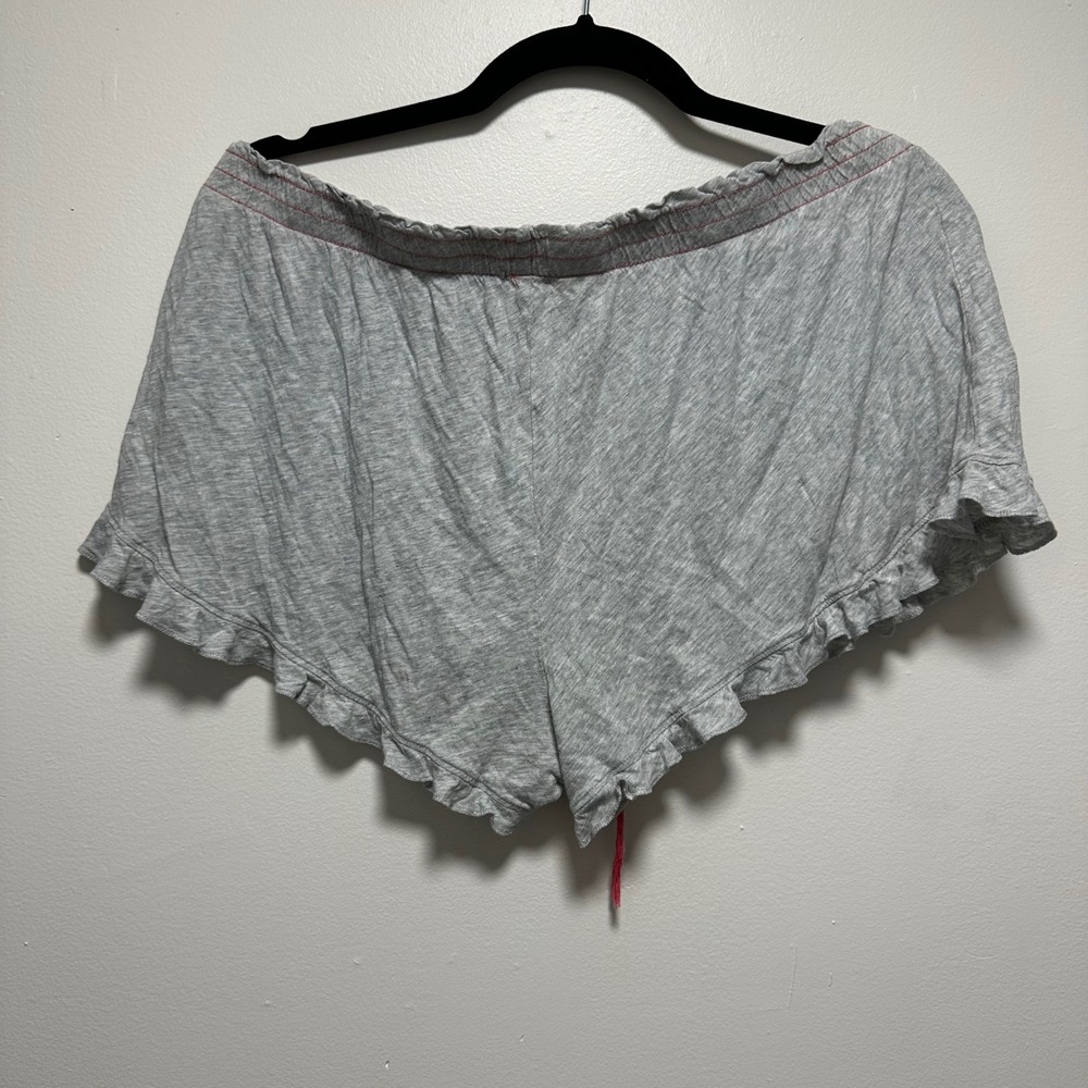 Gray Ruffle Hem Pajama Shorts Pink Rope Drawstring Cotton Modal Large - Picture 2 of 5